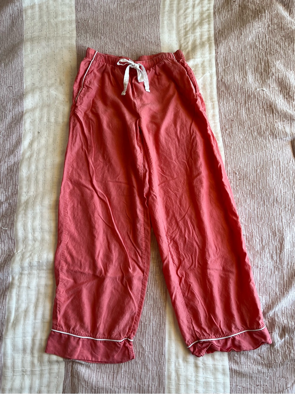 Y2k 2000s Style Coral Wide Legged Lounge Pants White Striped Accent Size Xs